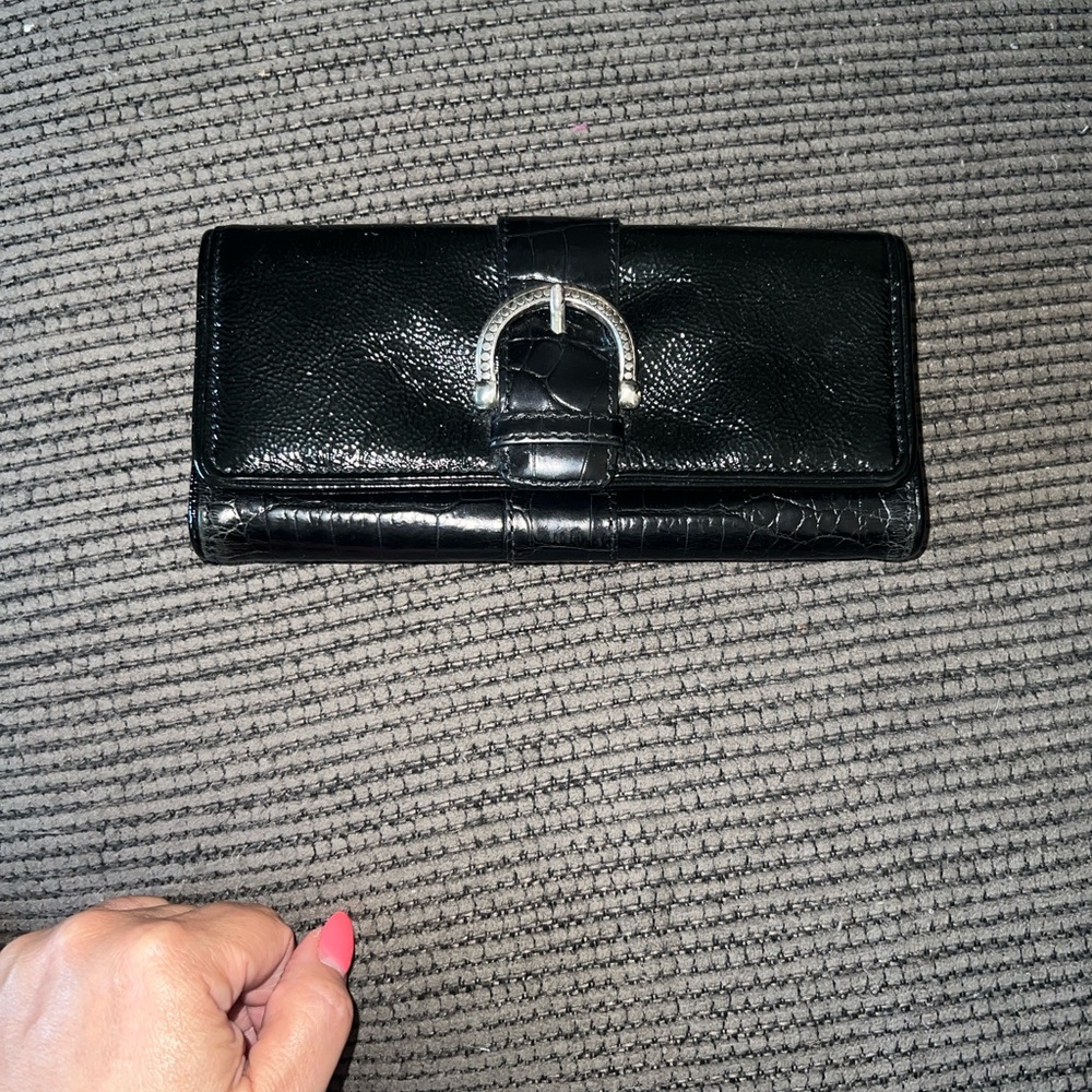 Brighton Black Patent Leather Wallet with Silver Detail